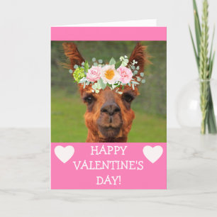 Funny Llama Blume Tiara Valentine's Day Feiertagskarte