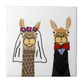 Funny Llama Bride und Groom Wedding Art Fliese (Vorderseite)