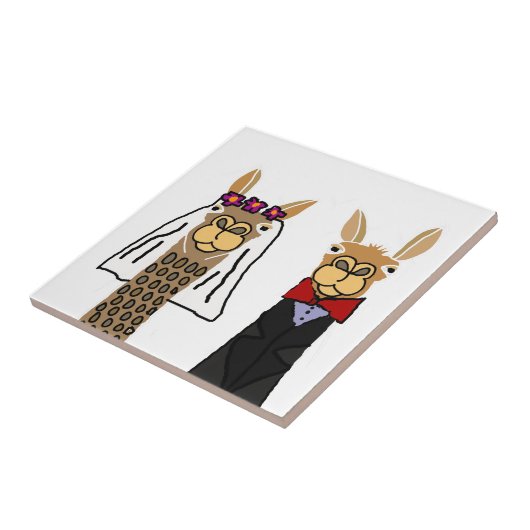 Funny Llama Bride und Groom Wedding Art Fliese (Seite)