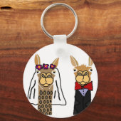 Funny Llama Bride und Groom Wedding Art Schlüsselanhänger (Vorderseite)