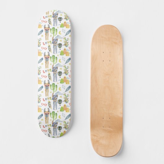 Funny Llama Cactus Retro Vibe Liebe Skateboard (Vorderseite)