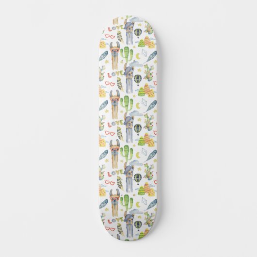 Funny Llama Cactus Retro Vibe Liebe Skateboard (Vorderseite)