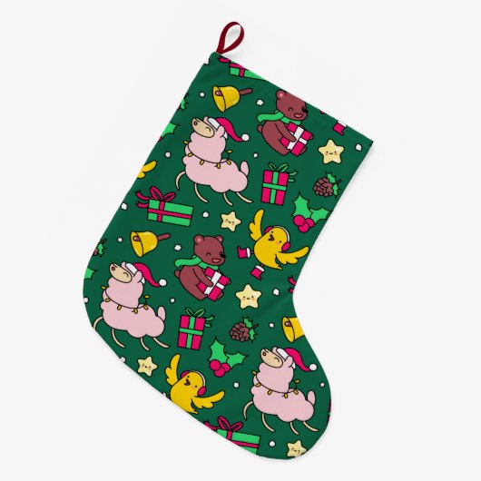 Funny Llama Christmas Großer Weihnachtsstrumpf (Vorderansicht (hängend))