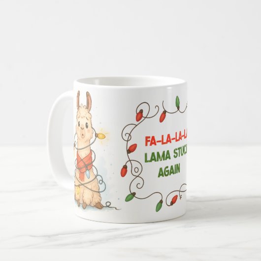 Funny Llama Christmas Lights Mug Kaffeetasse (Vorderseite Links)