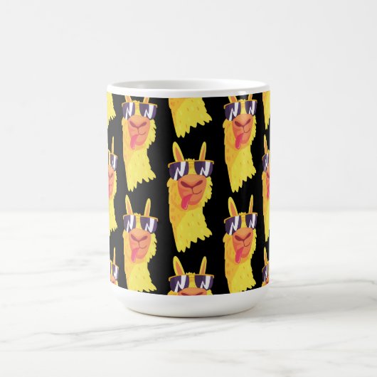Funny Llama Gesicht mit Brillenmuster Kaffeetasse (Mittel)