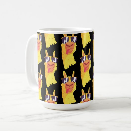 Funny Llama Gesicht mit Brillenmuster Kaffeetasse (Vorderseite Links)