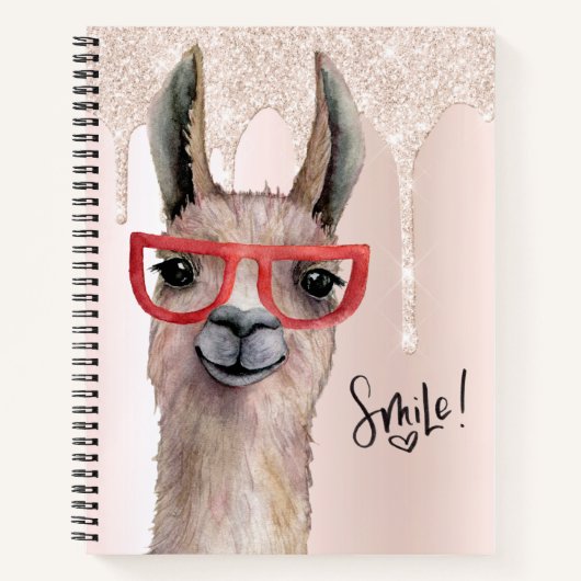 Funny Llama Girly Pink Glitzer Notizblock (Vorderseite)