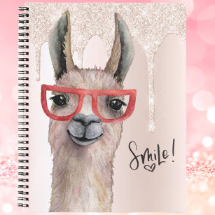 Funny Llama Girly Pink Glitzer Notizblock