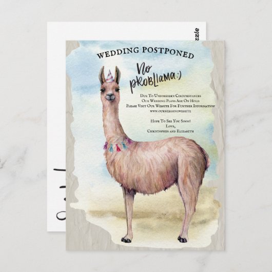 Funny Llama Hochzeit verschoben Datum ändern Postkarte (Vorne/Hinten)