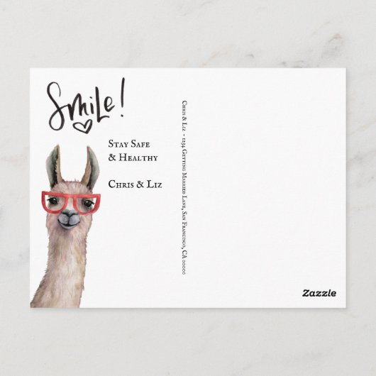 Funny Llama Hochzeit verschoben Datum ändern Postkarte (Rückseite)