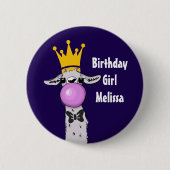 Funny Llama Illustration Birthday Girl Button (Vorderseite)