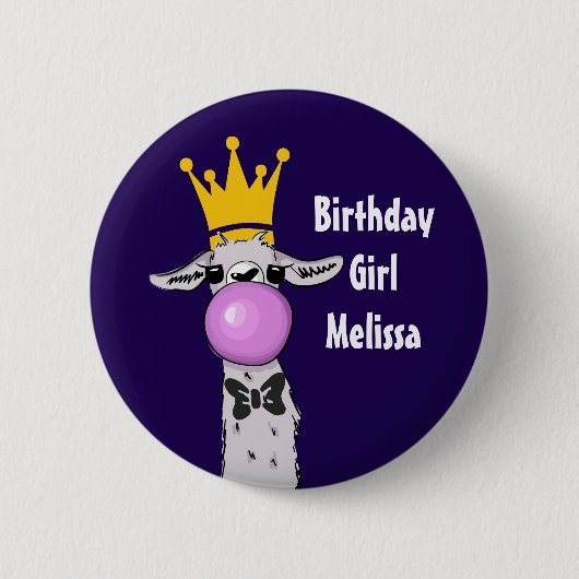 Funny Llama Illustration Birthday Girl Button (Vorderseite)