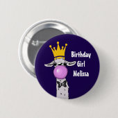 Funny Llama Illustration Birthday Girl Button (Vorne & Hinten)