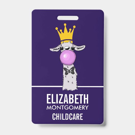 Funny Llama Illustration bläst eine rosa Blase Ausweis (Front)