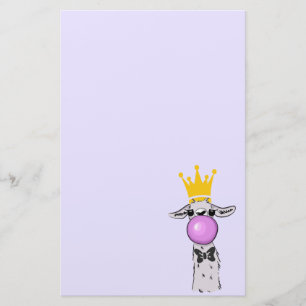 Funny Llama Illustration bläst eine rosa Blase Briefpapier