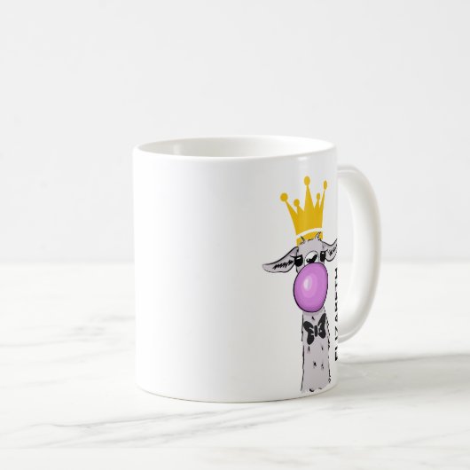 Funny Llama Illustration bläst eine rosa Blase Kaffeetasse (VorderseiteRechts)