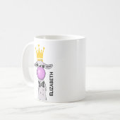 Funny Llama Illustration bläst eine rosa Blase Kaffeetasse (Vorderseite Links)