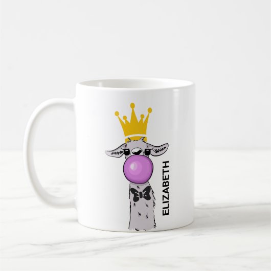 Funny Llama Illustration bläst eine rosa Blase Kaffeetasse (Links)