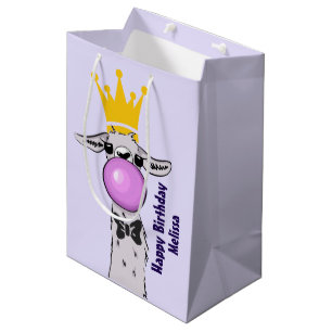 Funny Llama Illustration bläst eine rosa Blase Mittlere Geschenktüte