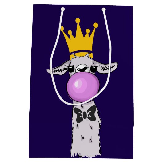 Funny Llama Illustration bläst eine rosa Blase Mittlere Geschenktüte (Rückseite)