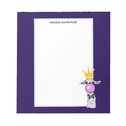 Funny Llama Illustration bläst eine rosa Blase Notizblock (Vorderseite)