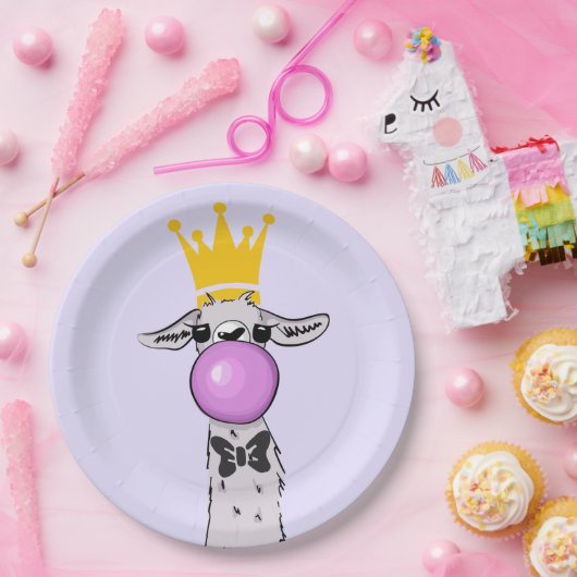 Funny Llama Illustration bläst eine rosa Blase Pappteller (Party)