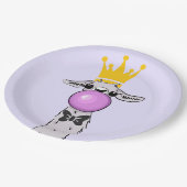 Funny Llama Illustration bläst eine rosa Blase Pappteller (Schrägansicht)