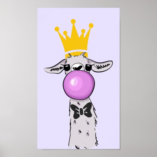Funny Llama Illustration bläst eine rosa Blase Poster (Vorne)