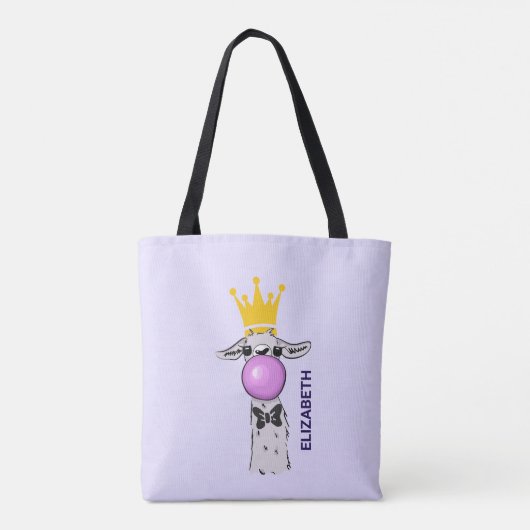 Funny Llama Illustration bläst eine rosa Blase Tasche (Rückseite)