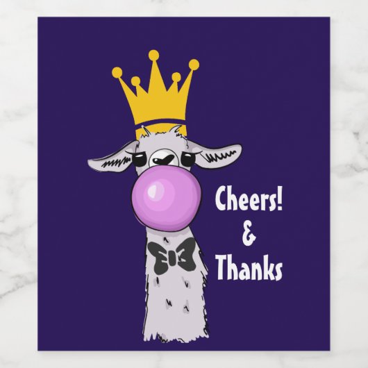 Funny Llama Illustration bläst eine rosa Blase Weinetikett (Einzelnes Label)