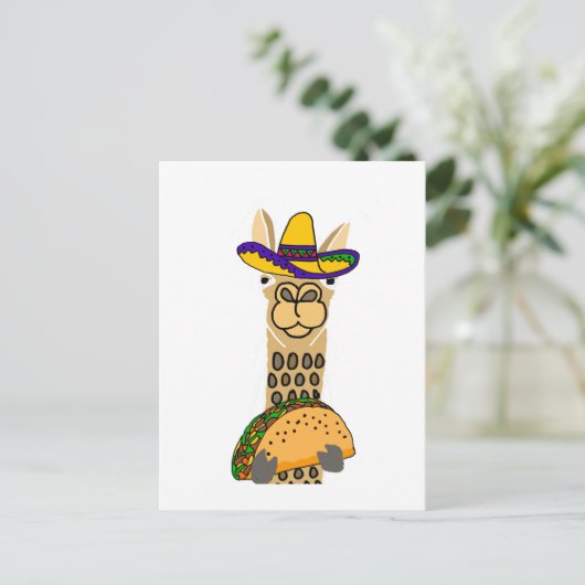 Funny Llama isst Taco Cartoon Postkarte (Stehend Vorderseite)