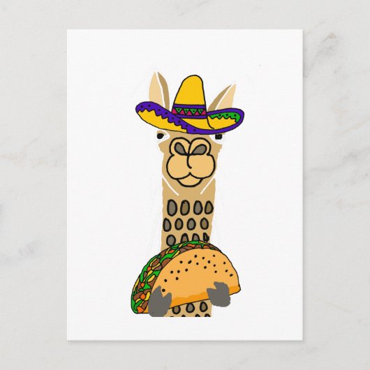 Funny Llama isst Taco Cartoon Postkarte (Vorderseite)