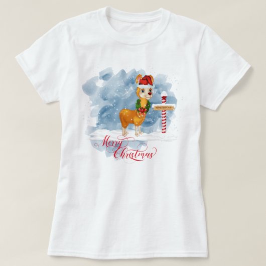 Funny Llama Liebt Weihnachten Nordpol T-Shirt (Design vorne)