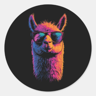 Funny Llama mit Sonnenbrille farbenfroh No Drama A Runder Aufkleber
