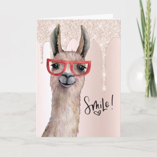 Funny Llama Pink Glitzer Vielen Dank Karte (Vorderseite)