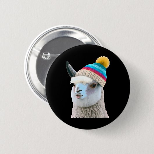 Funny Llama Pop Beanie Art Spaß Button (Vorne & Hinten)