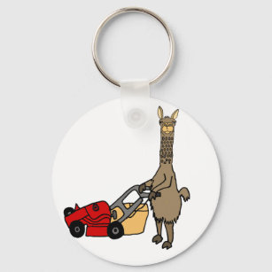 Funny Llama Pushing Lawn Mower Cartoon Schlüsselanhänger