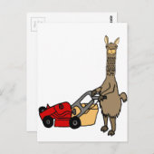 Funny Llama Pushing Rasenmäher Cartoon Postkarte (Vorne/Hinten)