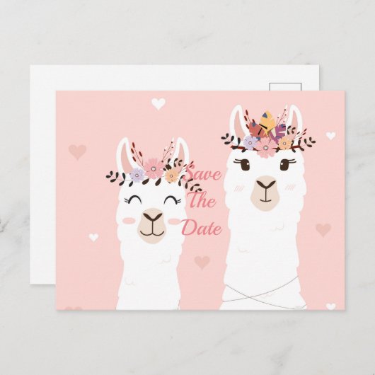 Funny Llama Save the Date Postkarte (Vorne/Hinten)