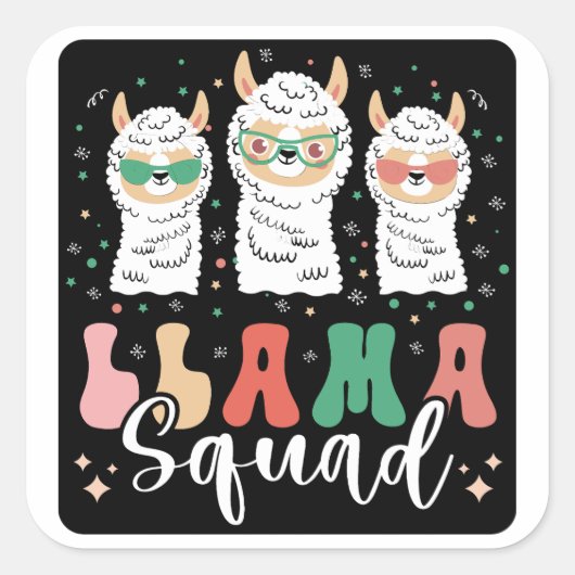 Funny Llama Squad Sonnenbrille Cool Llamas Groovy Quadratischer Aufkleber (Vorderseite)