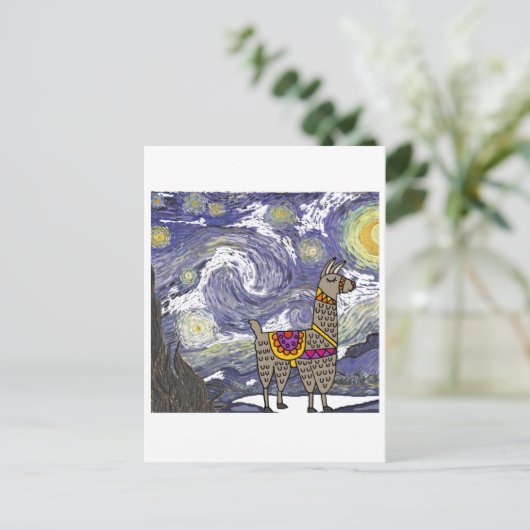 Funny Llama Starry Night Art Postkarte (Stehend Vorderseite)