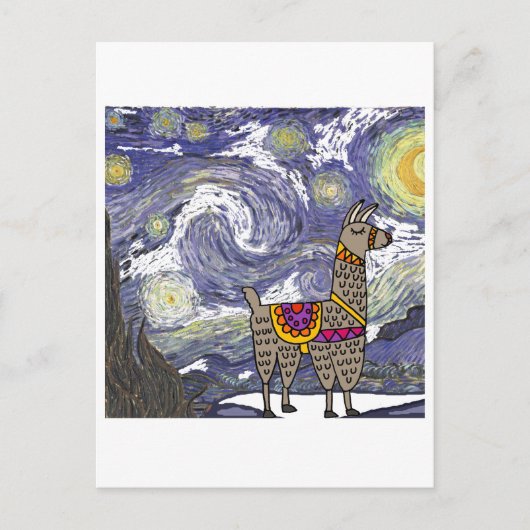Funny Llama Starry Night Art Postkarte (Vorderseite)