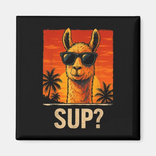 Funny Llama Sup Meme Sunset Beach Coole Animal Men Magnet (Vorne)