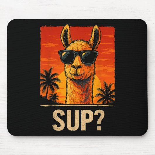Funny Llama Sup Meme Sunset Beach Coole Animal Men Mousepad (Vorne)