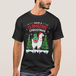 Funny Llama Weihnachtsmannmütze Weihnachten Pajama T-Shirt