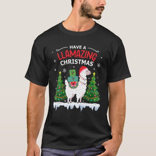 Funny Llama Weihnachtsmannmütze Weihnachten Pajama T-Shirt (Vorderseite)
