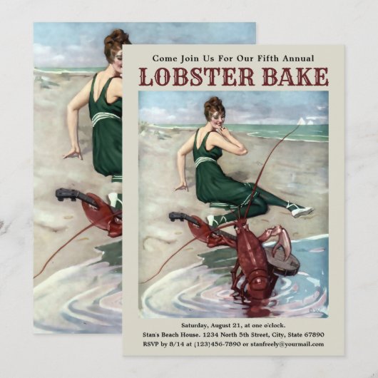 Funny Lobster Bake Einladung Template (Vorne/Hinten)