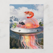 Funny Lobster Fish Surreal Jellyfish UFO Collage Postkarte (Vorderseite)