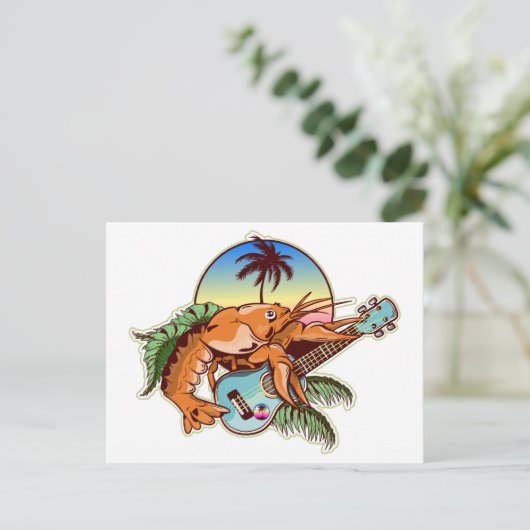 funny lobster playing a ukulele postkarte (Stehend Vorderseite)