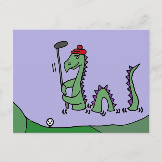 Funny Loch Ness Monster Golf spielen Postkarte (Vorderseite)